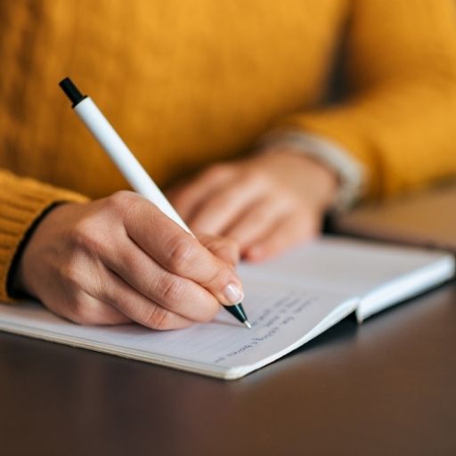 Frau schreibt in ein Buch 1fachjetzt